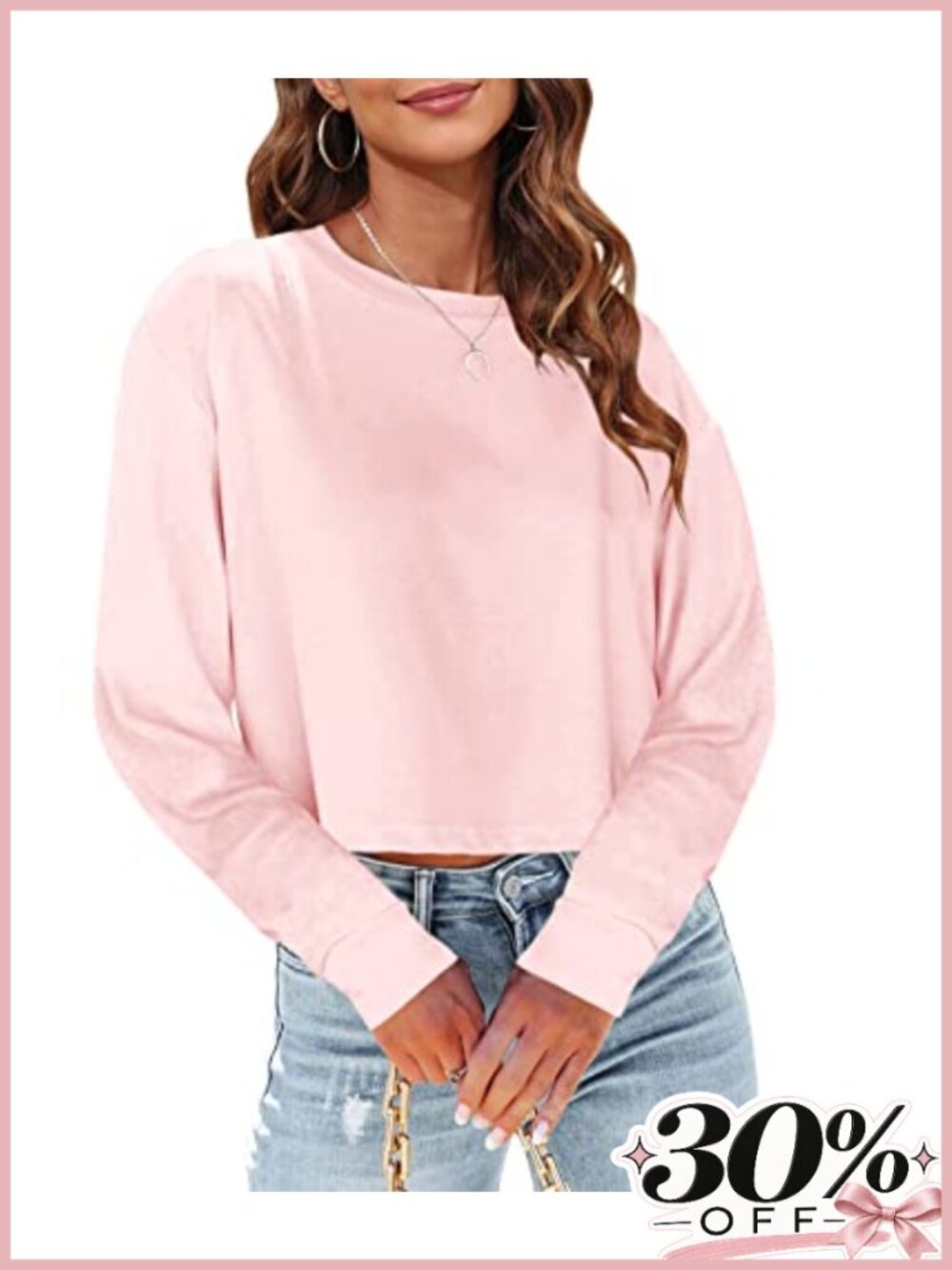 Womens Long Sleeve Crop Top Oversized Drop Shoulder Cropped Tee Loose Fit
